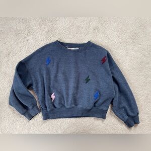 Vintage Havana Girls Crop Crew Neck Navy Sweatshirt XL 14 16 Lightening Bolt